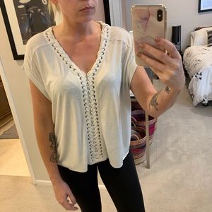 All Saints Aria white braided crop tee Top s